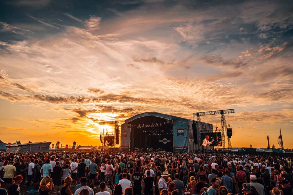 Sunset behind the Victorious Festival main stage